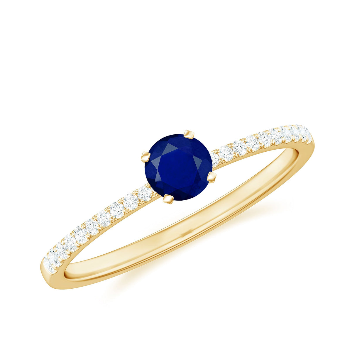 Blue Sapphire Promise Ring With Diamond Side Stones, 0.95 Carat