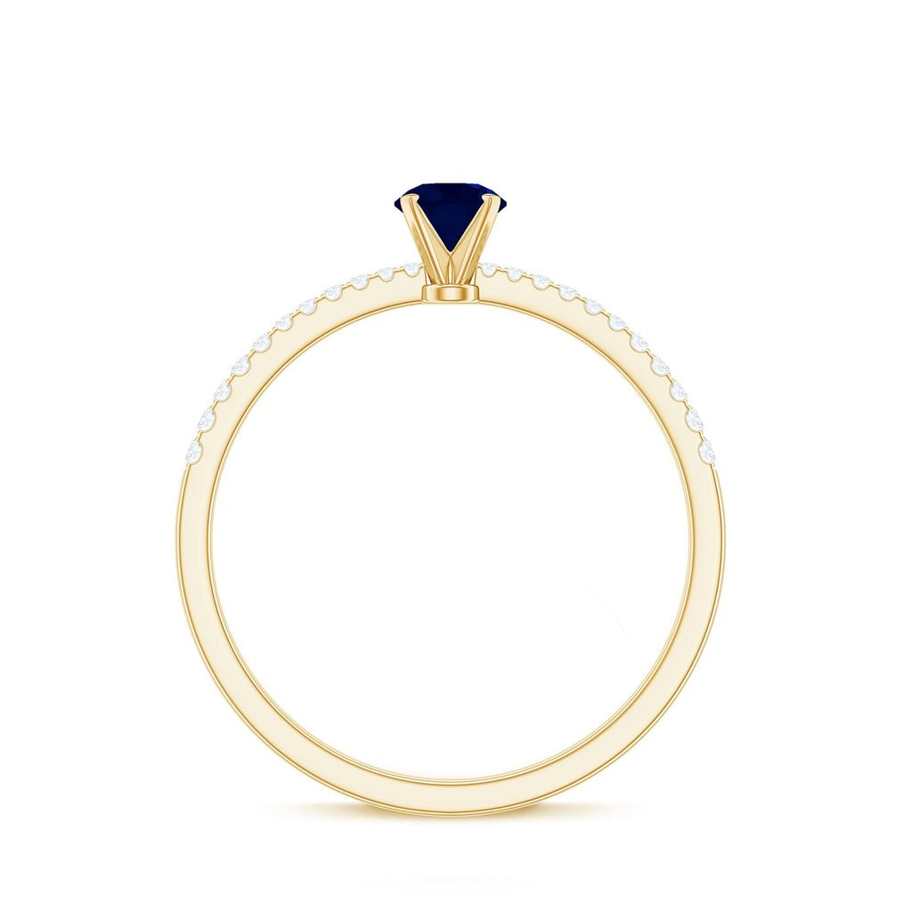Blue Sapphire Promise Ring With Diamond Side Stones, 0.95 Carat