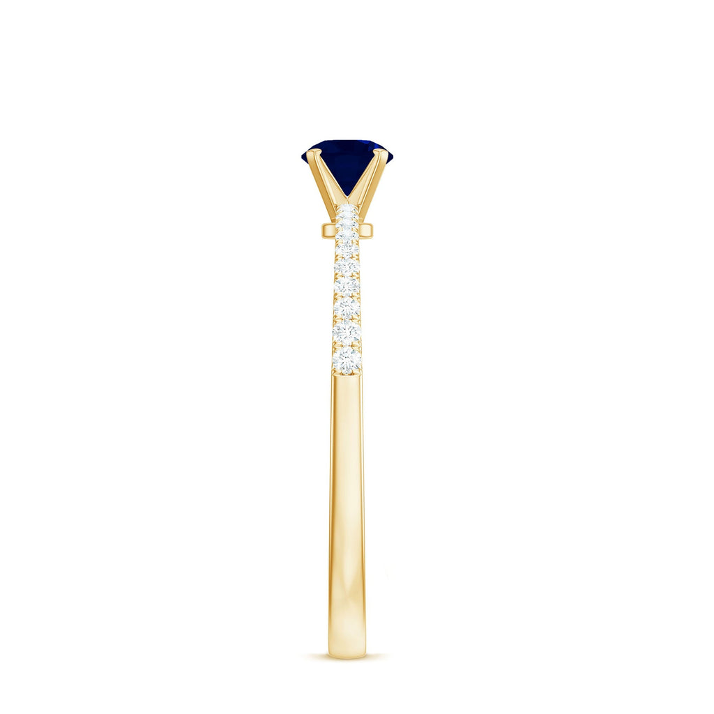 Blue Sapphire Promise Ring With Diamond Side Stones, 0.95 Carat