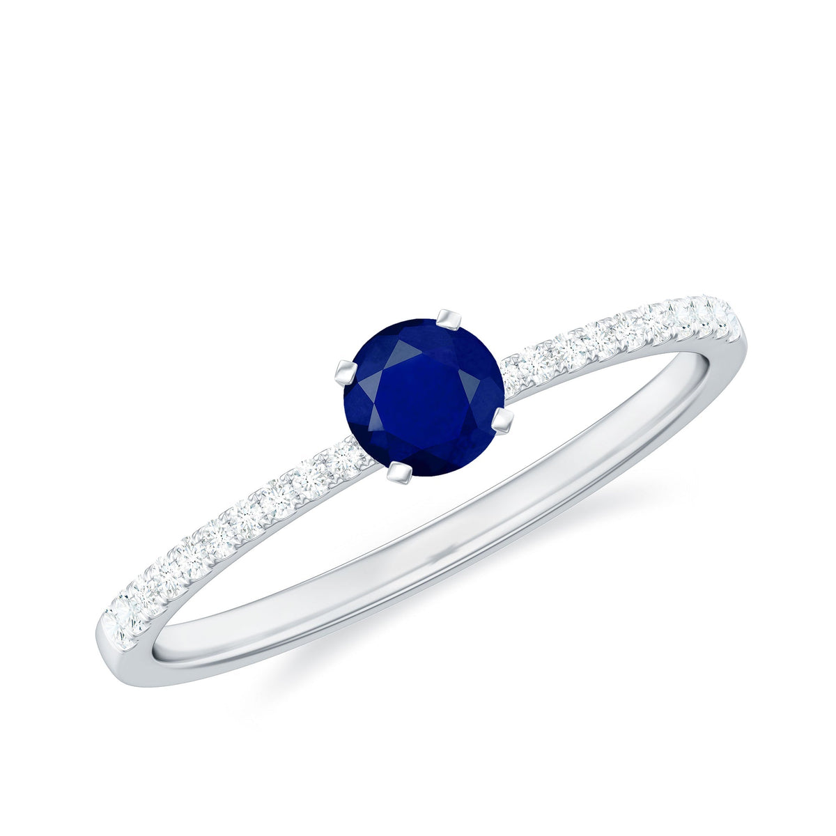 Blue Sapphire Promise Ring With Diamond Side Stones, 0.95 Carat