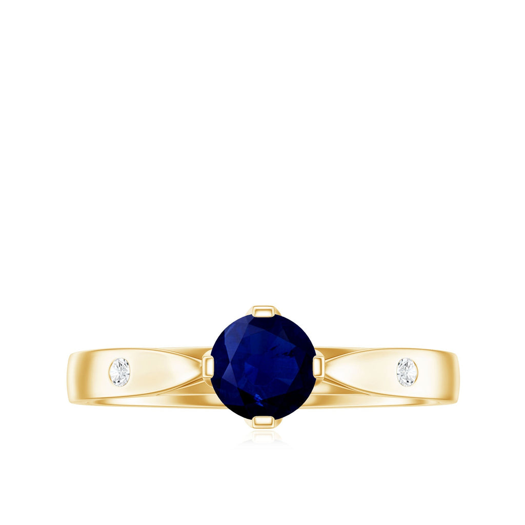 Blue Sapphire Promise Ring With Round Sapphire And Diamond Accent