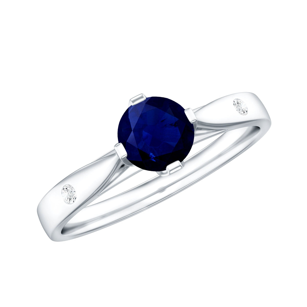 Blue Sapphire Promise Ring With Round Sapphire And Diamond Accent