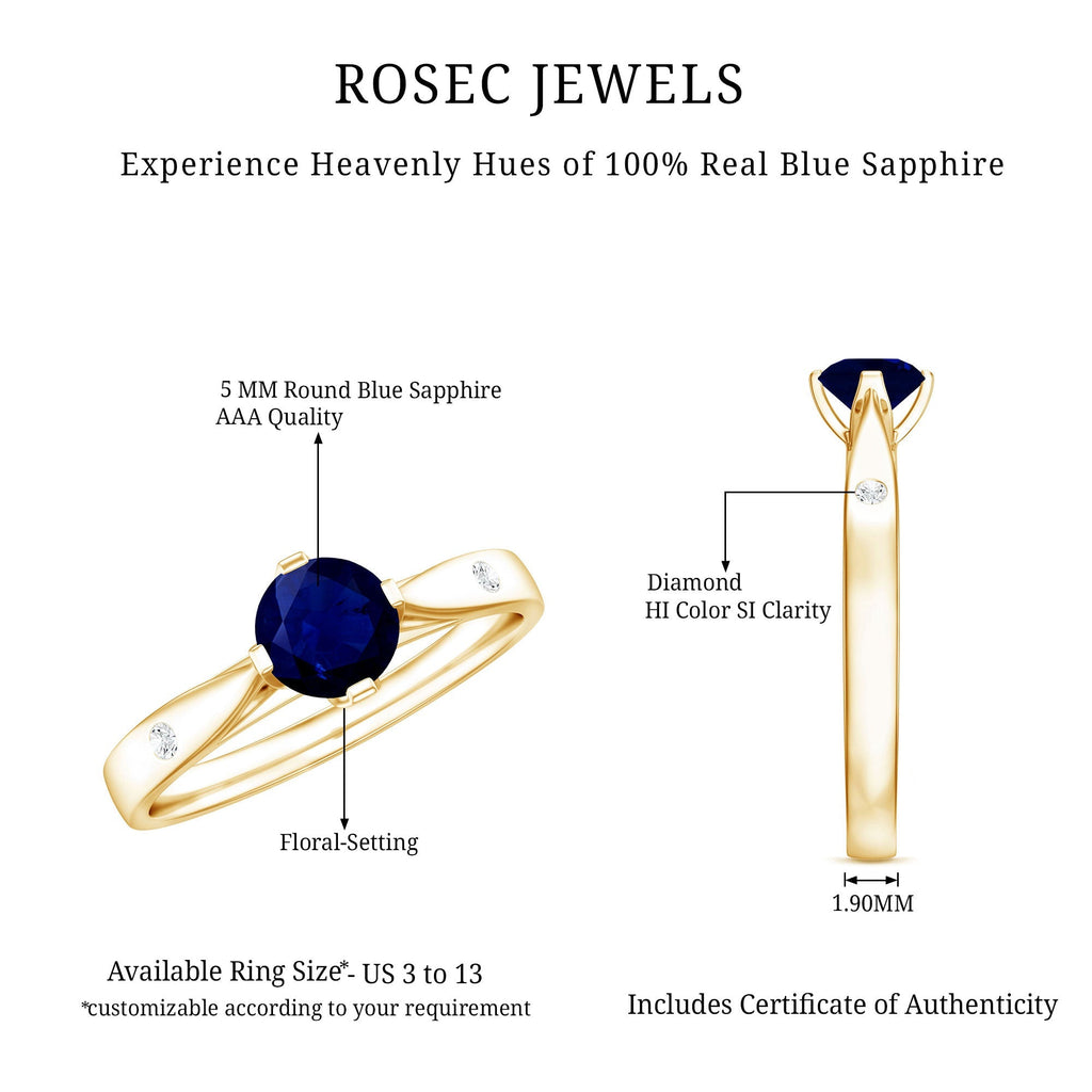 Blue Sapphire Promise Ring With Round Sapphire And Diamond Accent