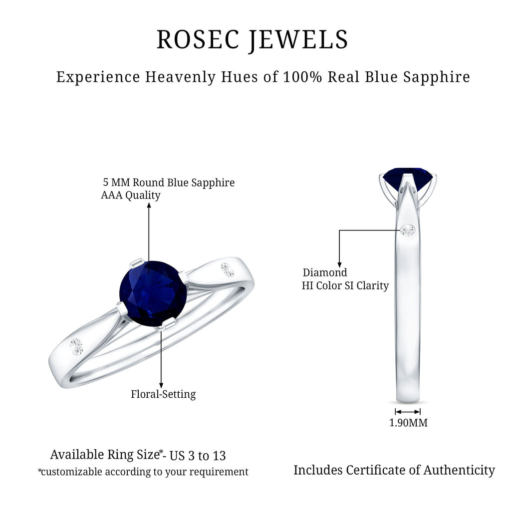 Blue Sapphire Promise Ring With Round Sapphire And Diamond Accent
