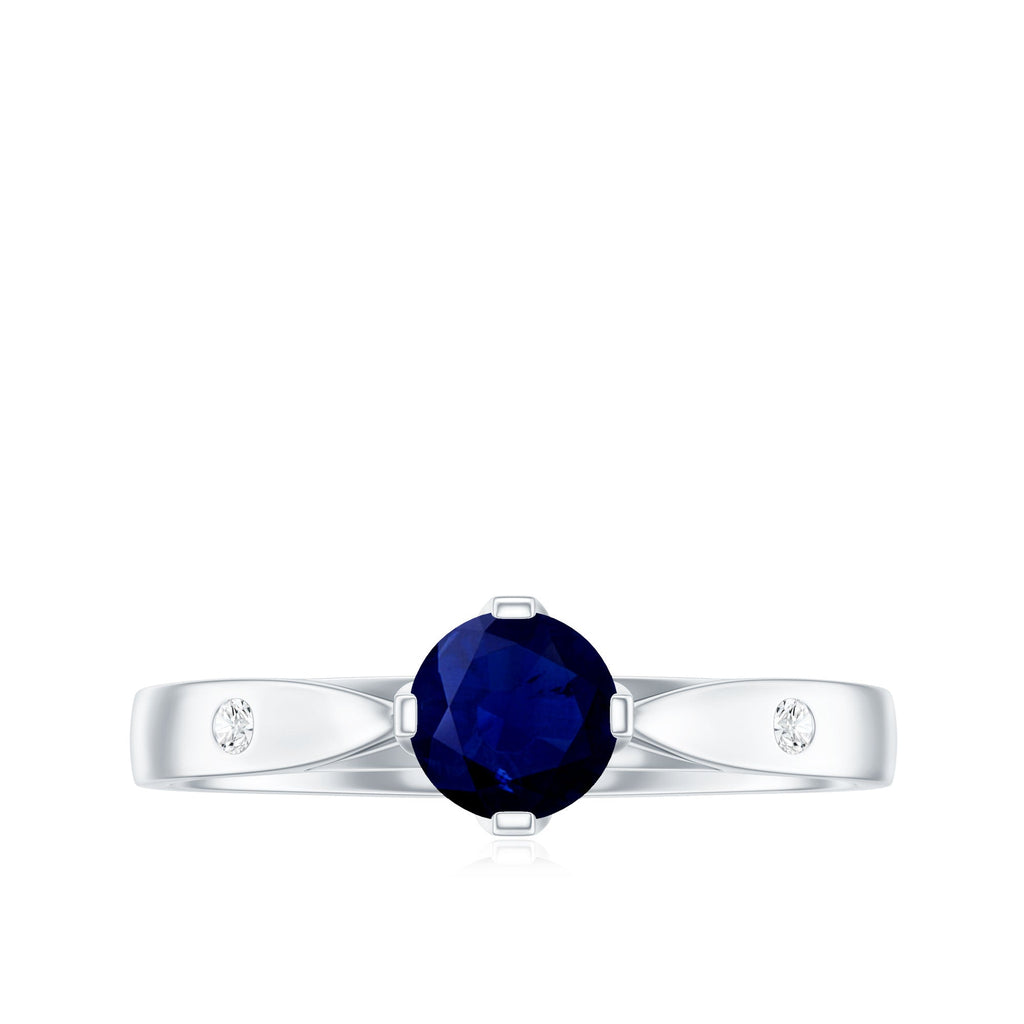 Blue Sapphire Promise Ring With Round Sapphire And Diamond Accent