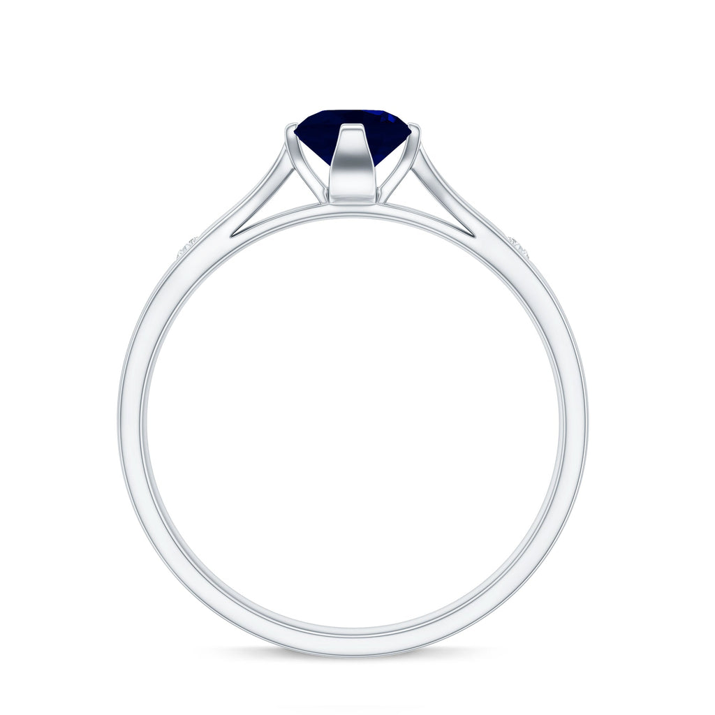 Blue Sapphire Promise Ring With Round Sapphire And Diamond Accent