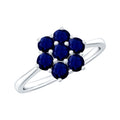 Blue Sapphire Ring, Certified Round Cluster Flower Ring
