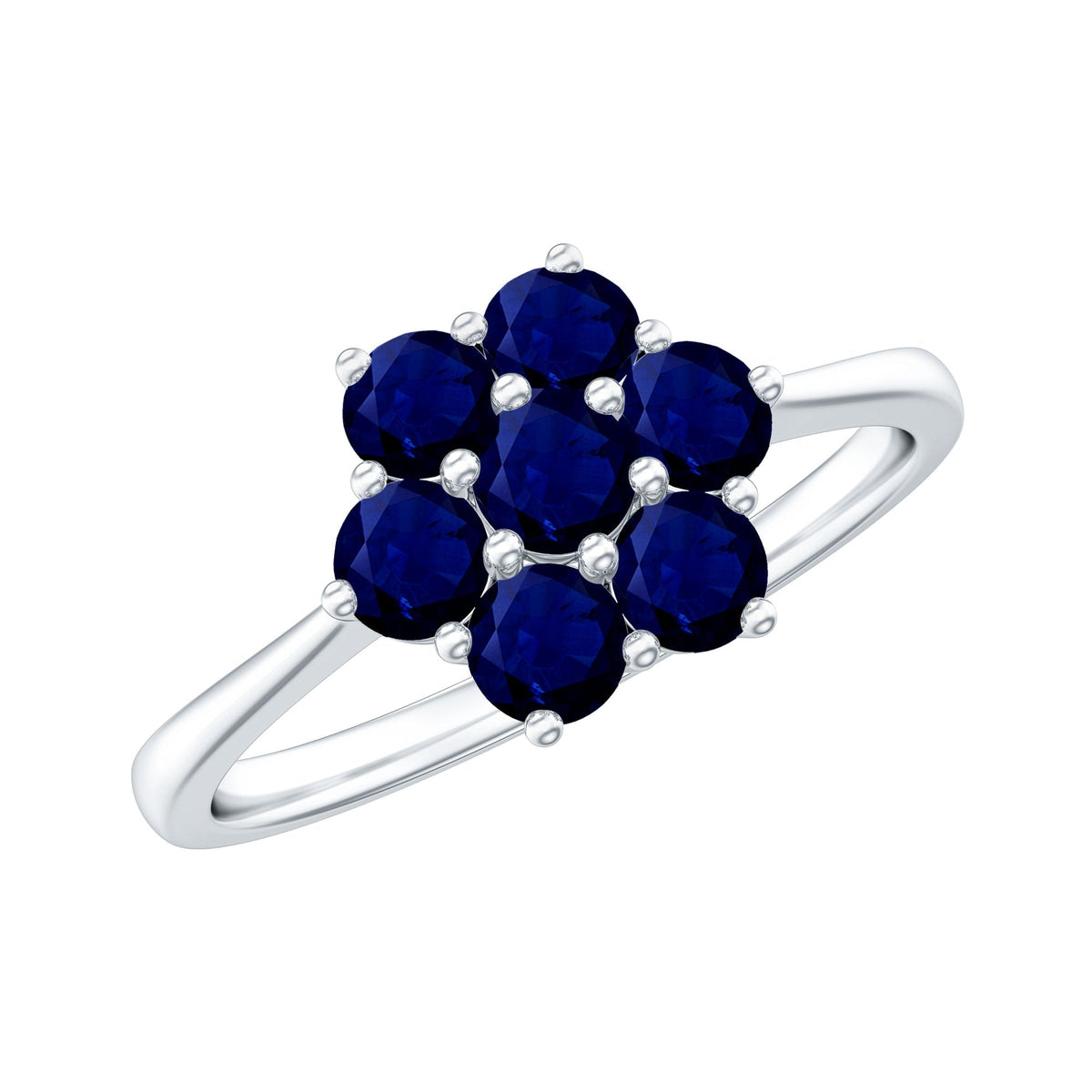 Blue Sapphire Ring, Certified Round Cluster Flower Ring