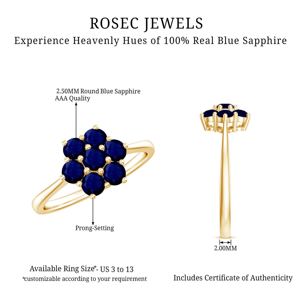 Blue Sapphire Ring, Certified Round Cluster Flower Ring