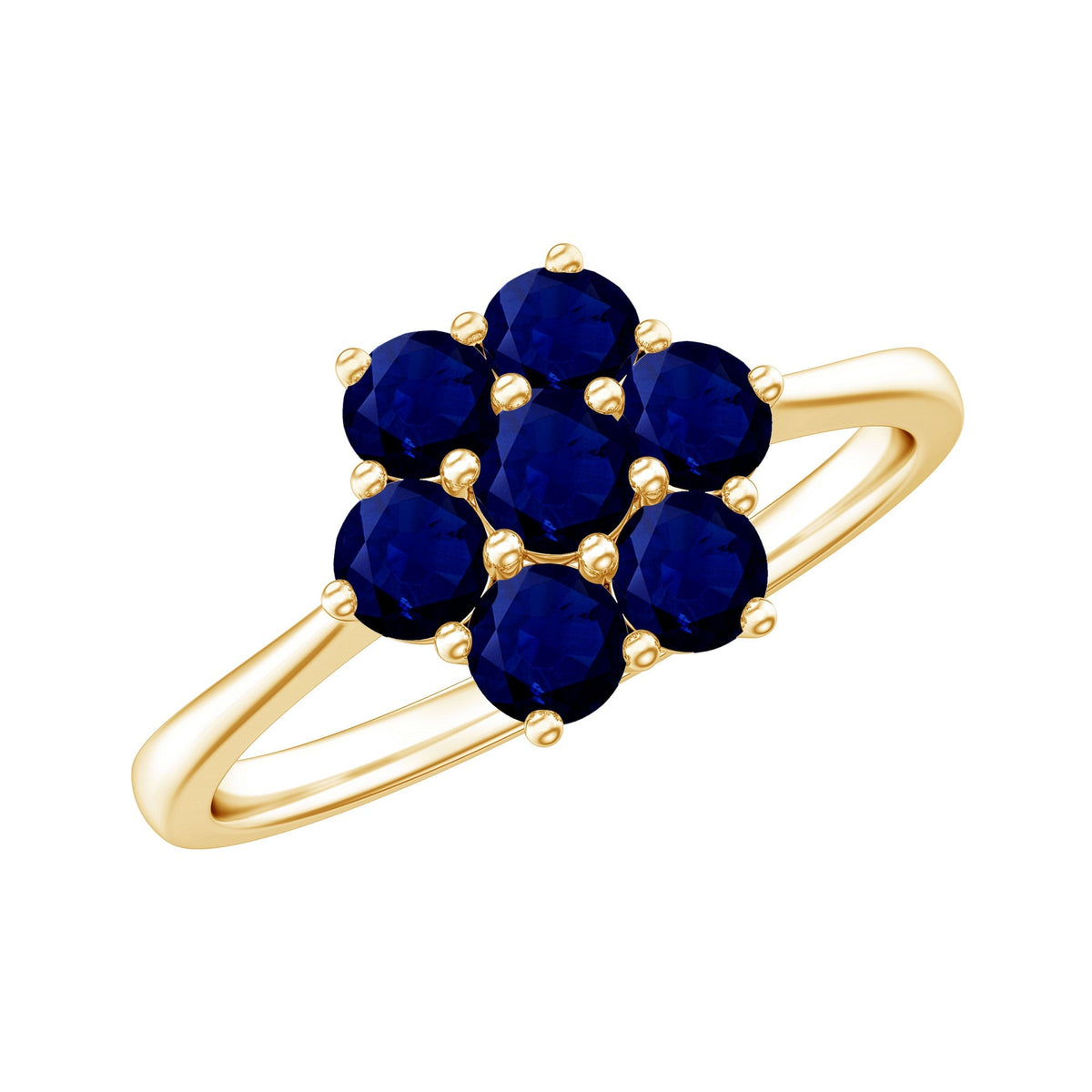 Blue Sapphire Ring, Certified Round Cluster Flower Ring