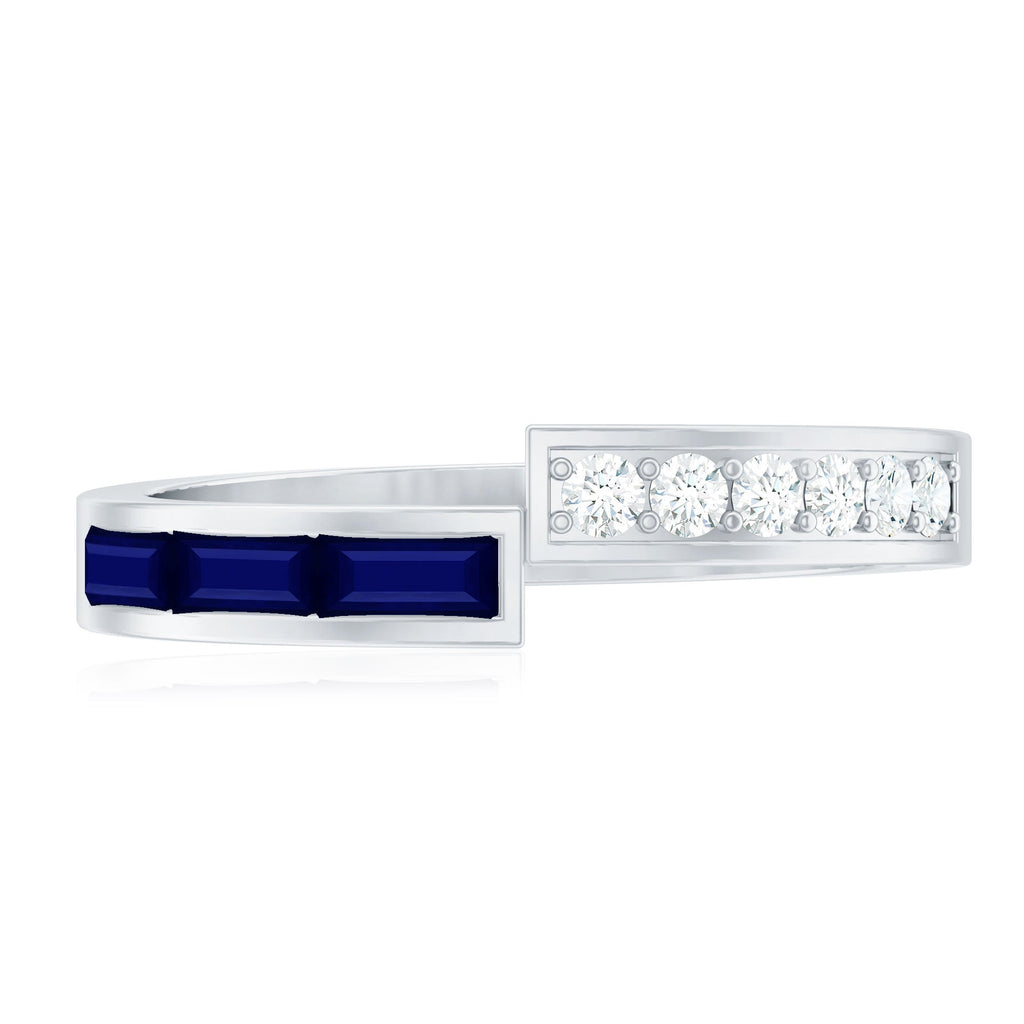 Blue Sapphire Ring Diamond Anniversary Band With Baguette Stones