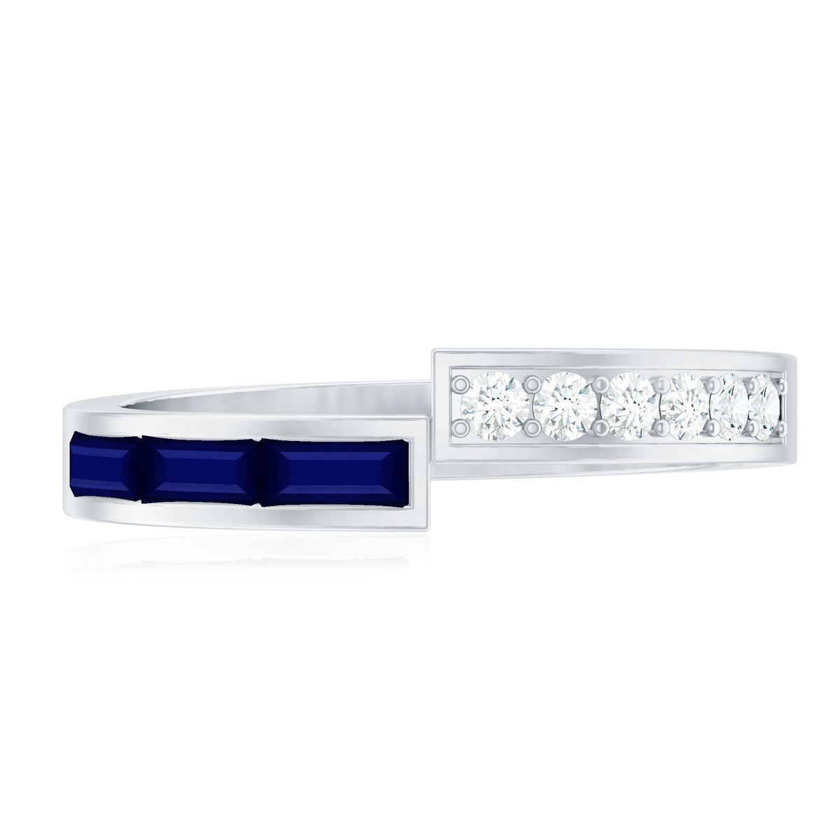 Blue Sapphire Ring Diamond Anniversary Band With Baguette Stones