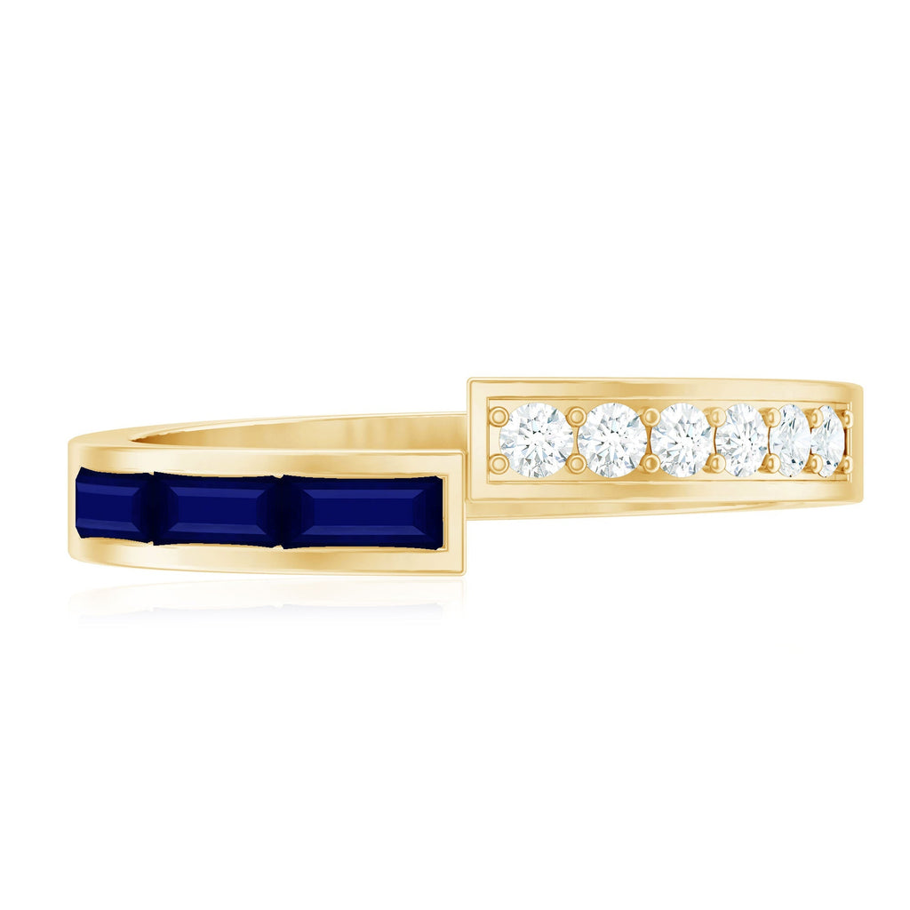 Blue Sapphire Ring Diamond Anniversary Band With Baguette Stones