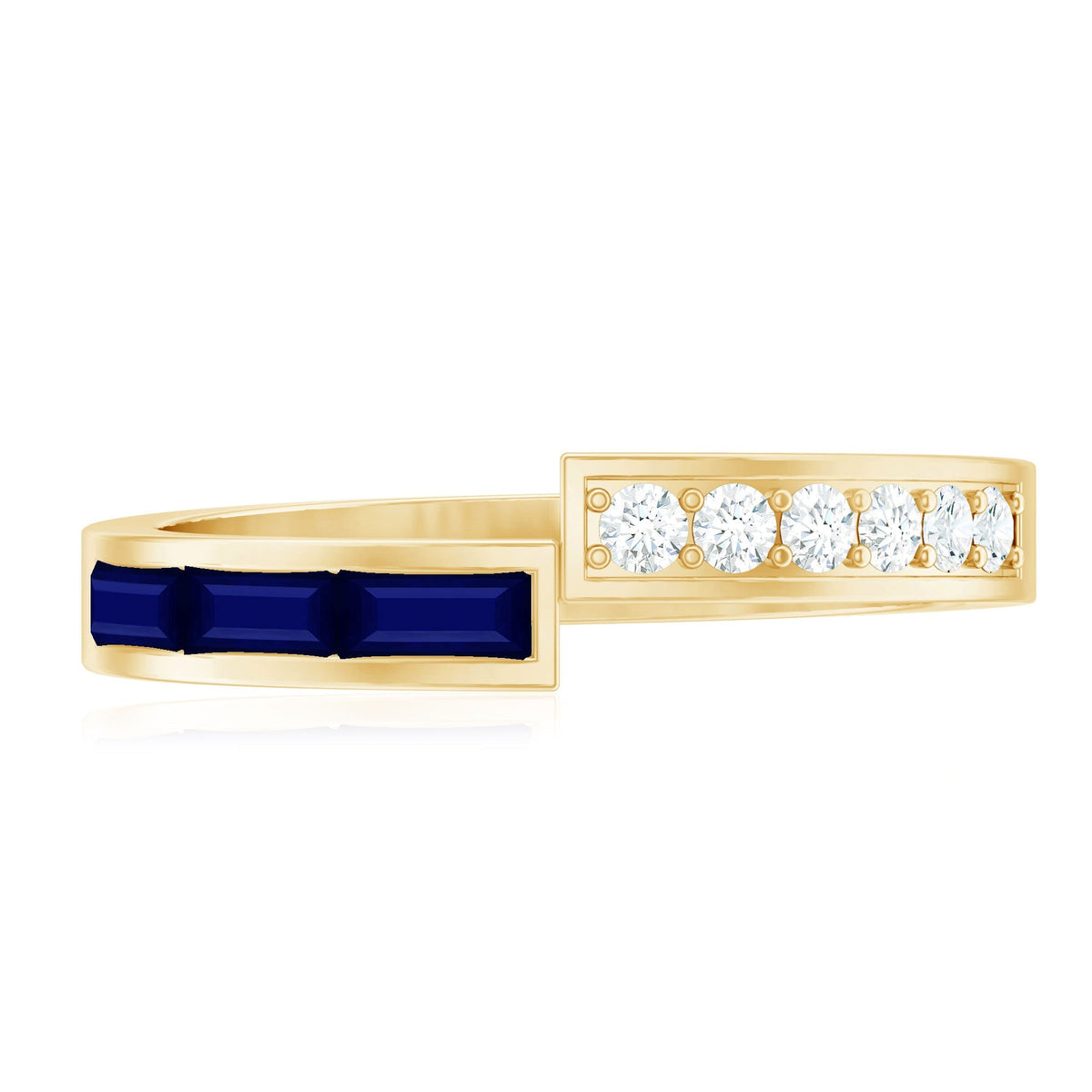 Blue Sapphire Ring Diamond Anniversary Band With Baguette Stones