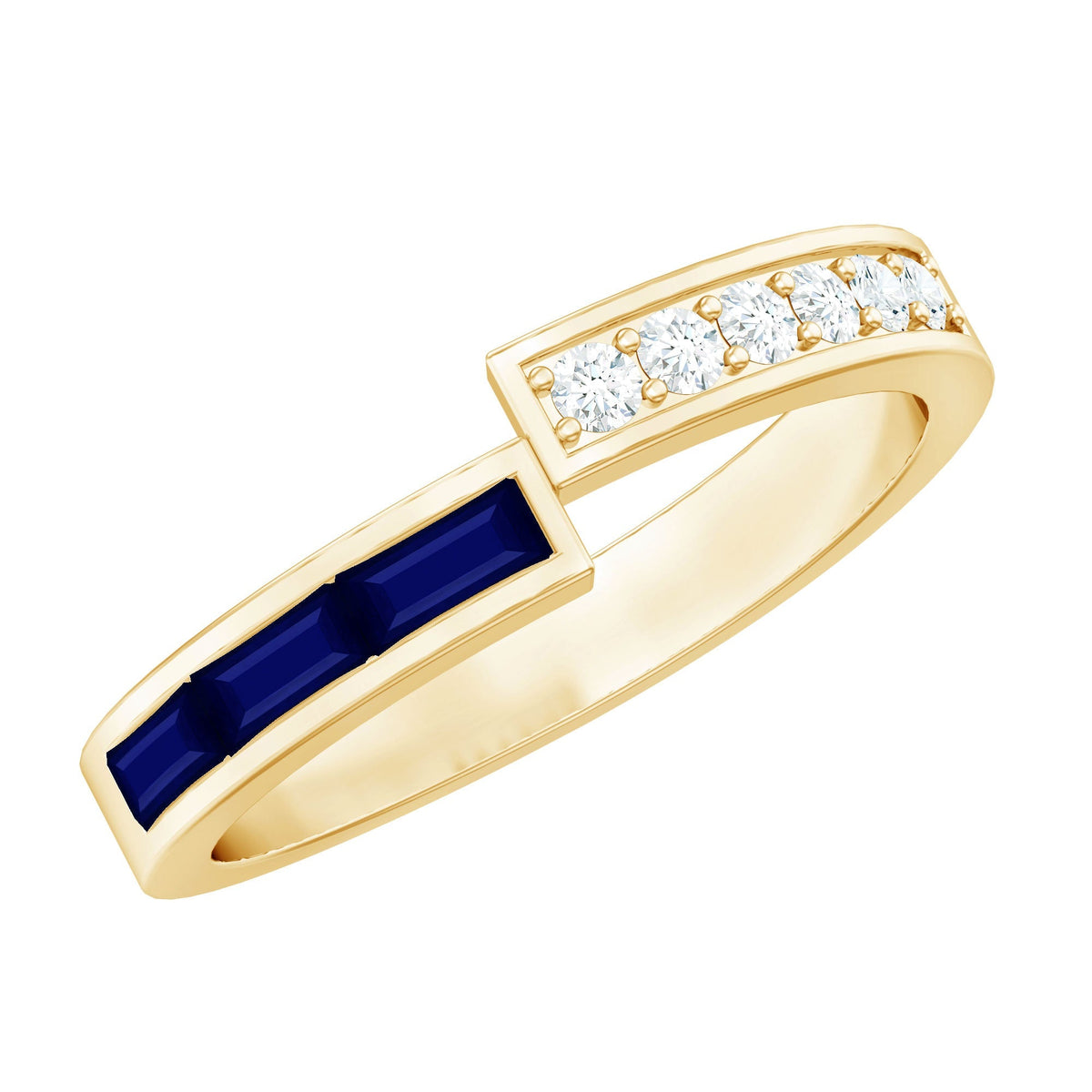 Blue Sapphire Ring Diamond Anniversary Band With Baguette Stones