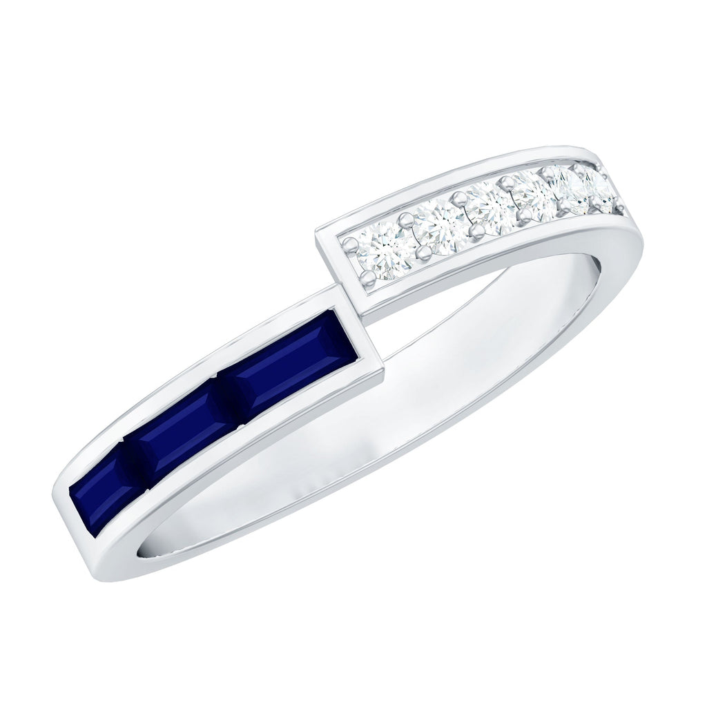 Blue Sapphire Ring Diamond Anniversary Band With Baguette Stones