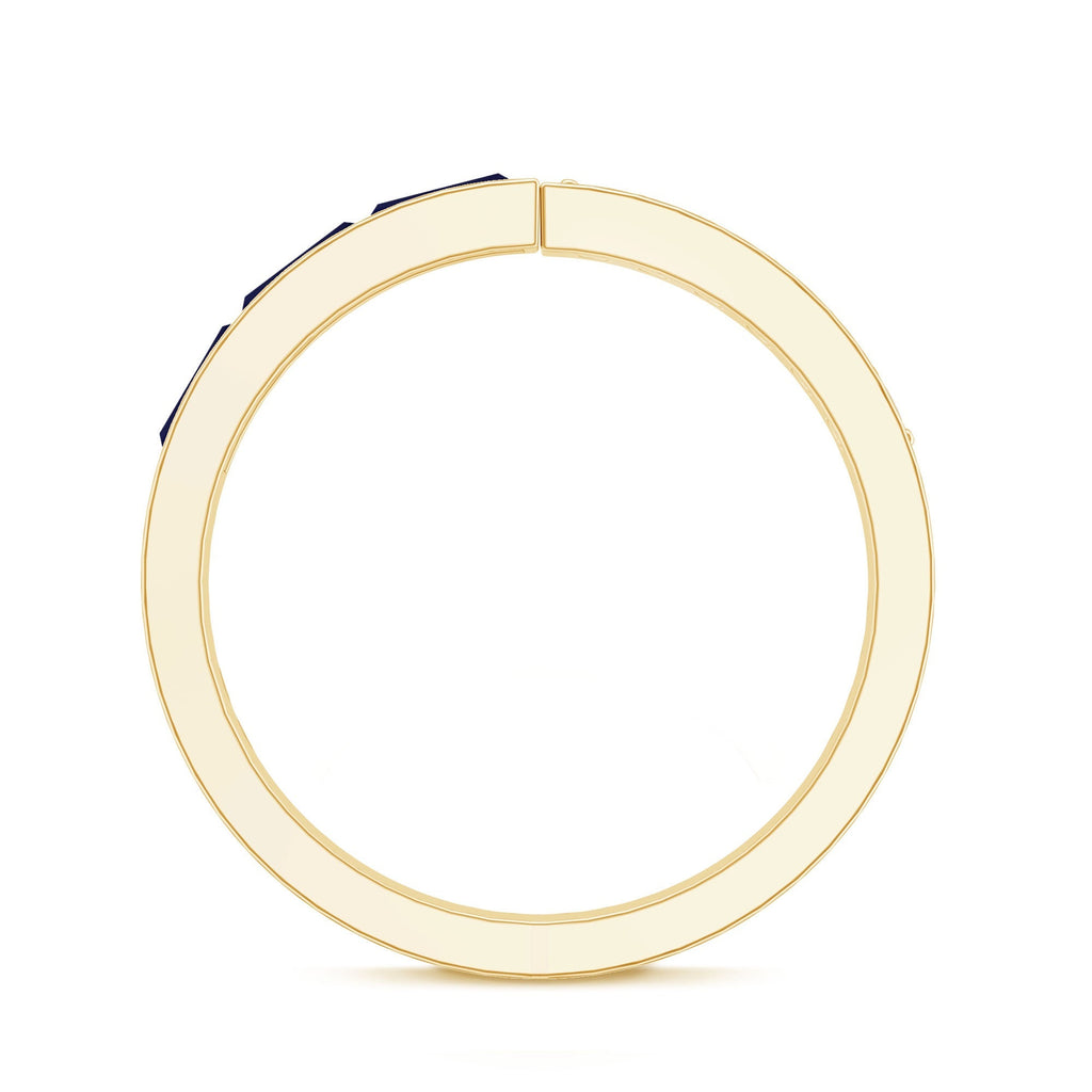 Blue Sapphire Ring Diamond Anniversary Band With Baguette Stones