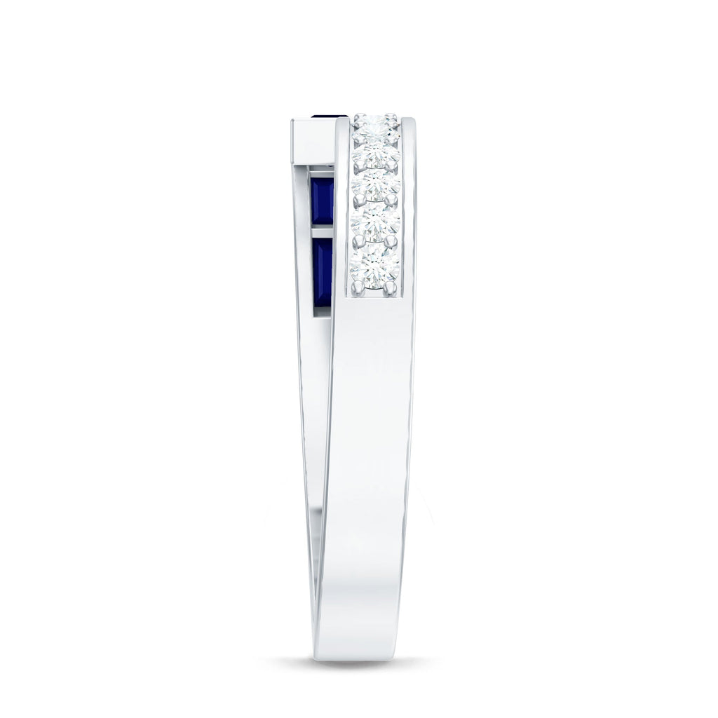 Blue Sapphire Ring Diamond Anniversary Band With Baguette Stones
