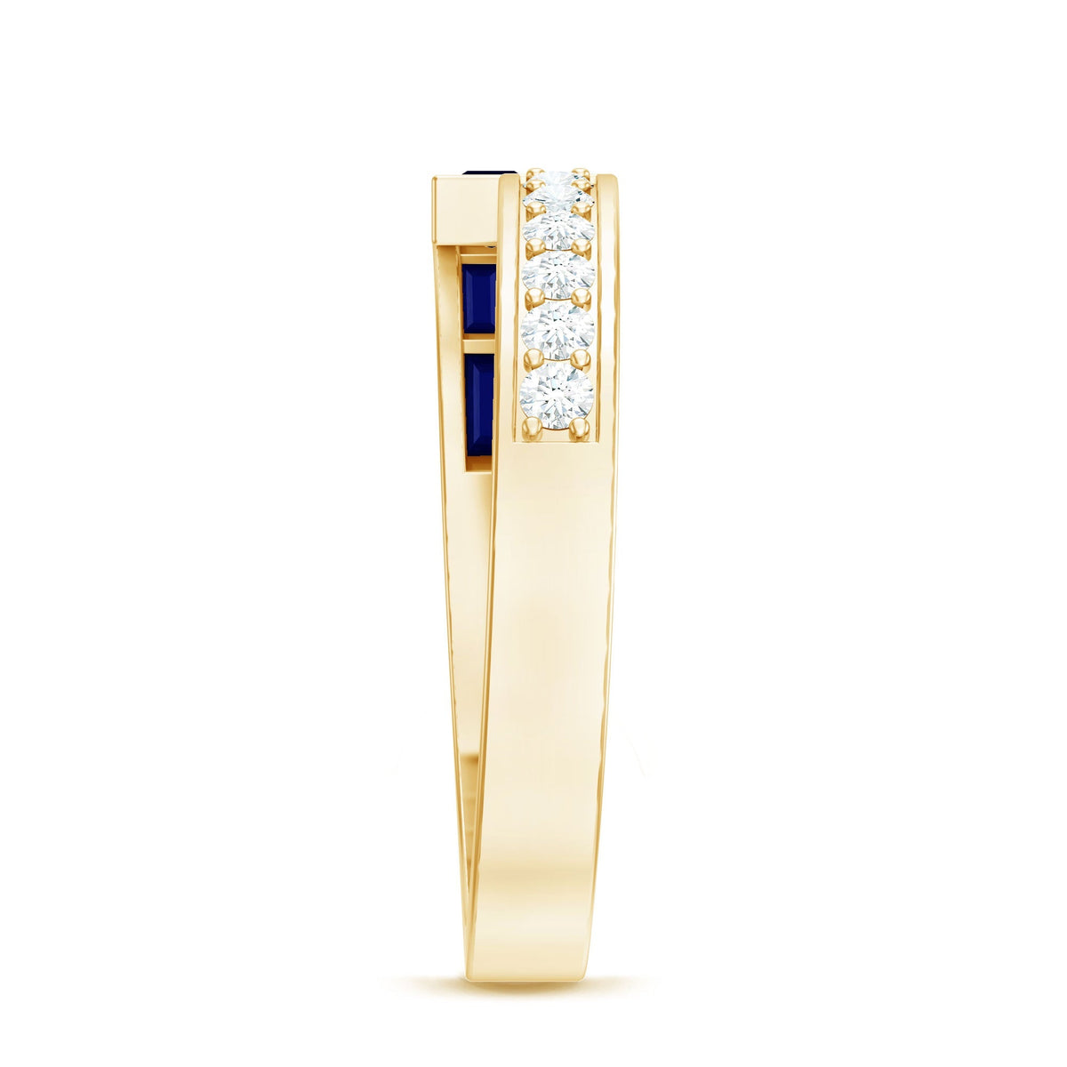 Blue Sapphire Ring Diamond Anniversary Band With Baguette Stones