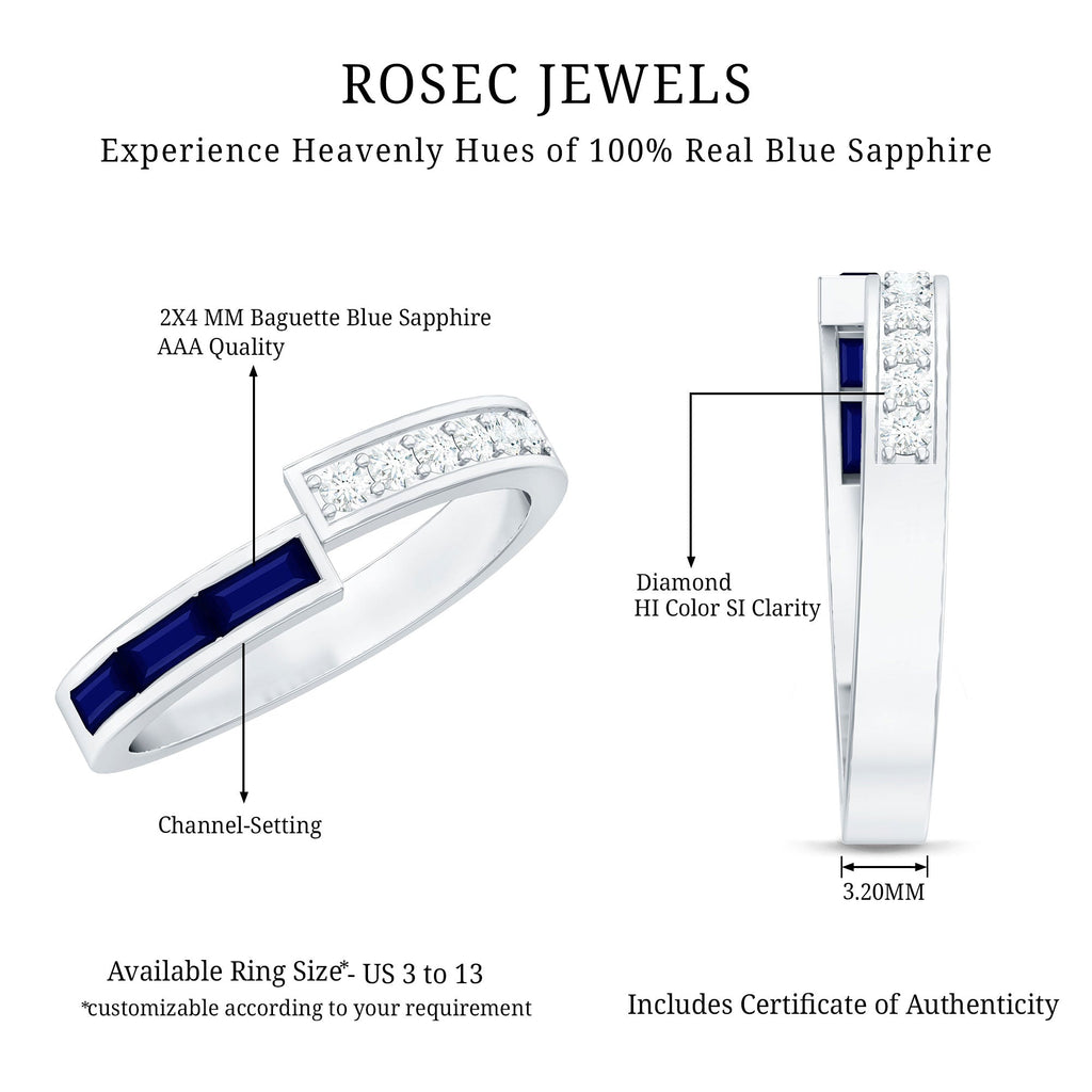 Blue Sapphire Ring Diamond Anniversary Band With Baguette Stones