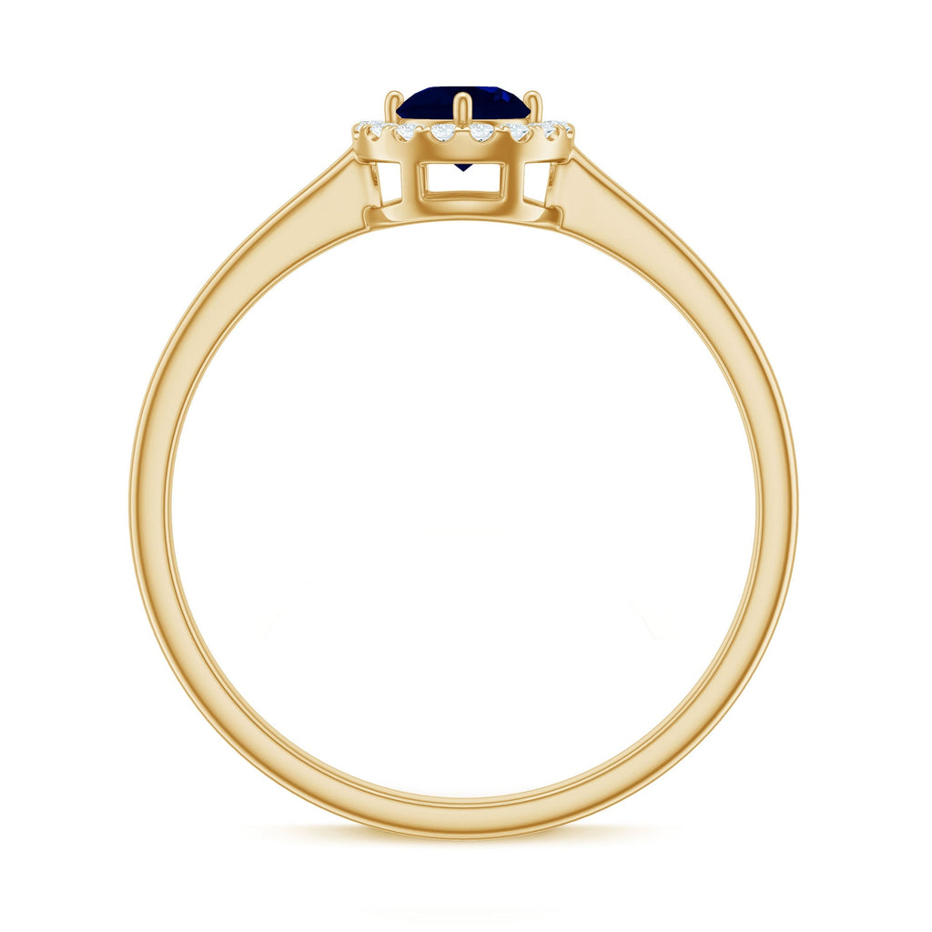Blue Sapphire Ring Diamond Floating Halo Engagement Ring For Lady