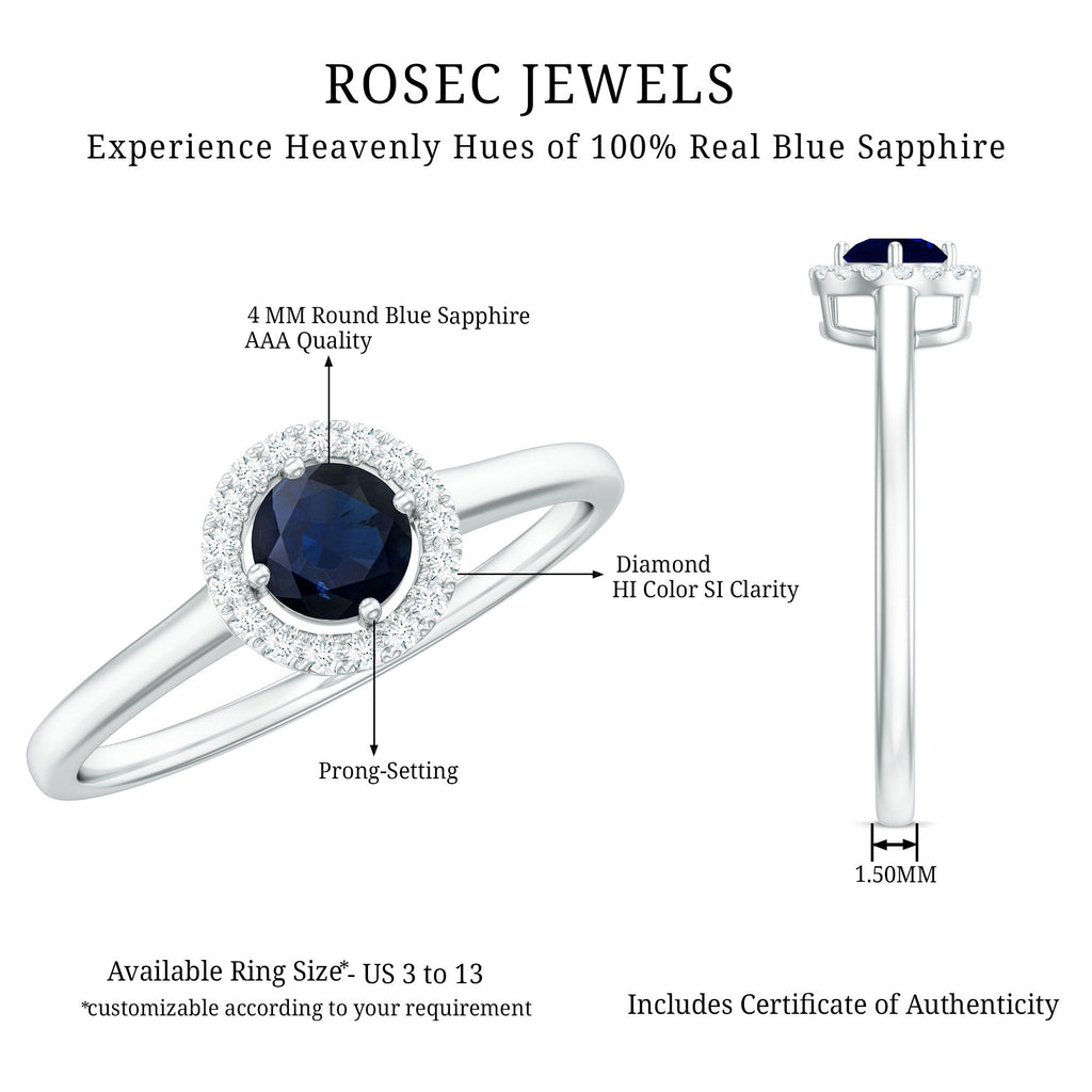 Blue Sapphire Ring Diamond Floating Halo Engagement Ring For Lady
