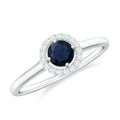Blue Sapphire Ring Diamond Floating Halo Engagement Ring For Lady