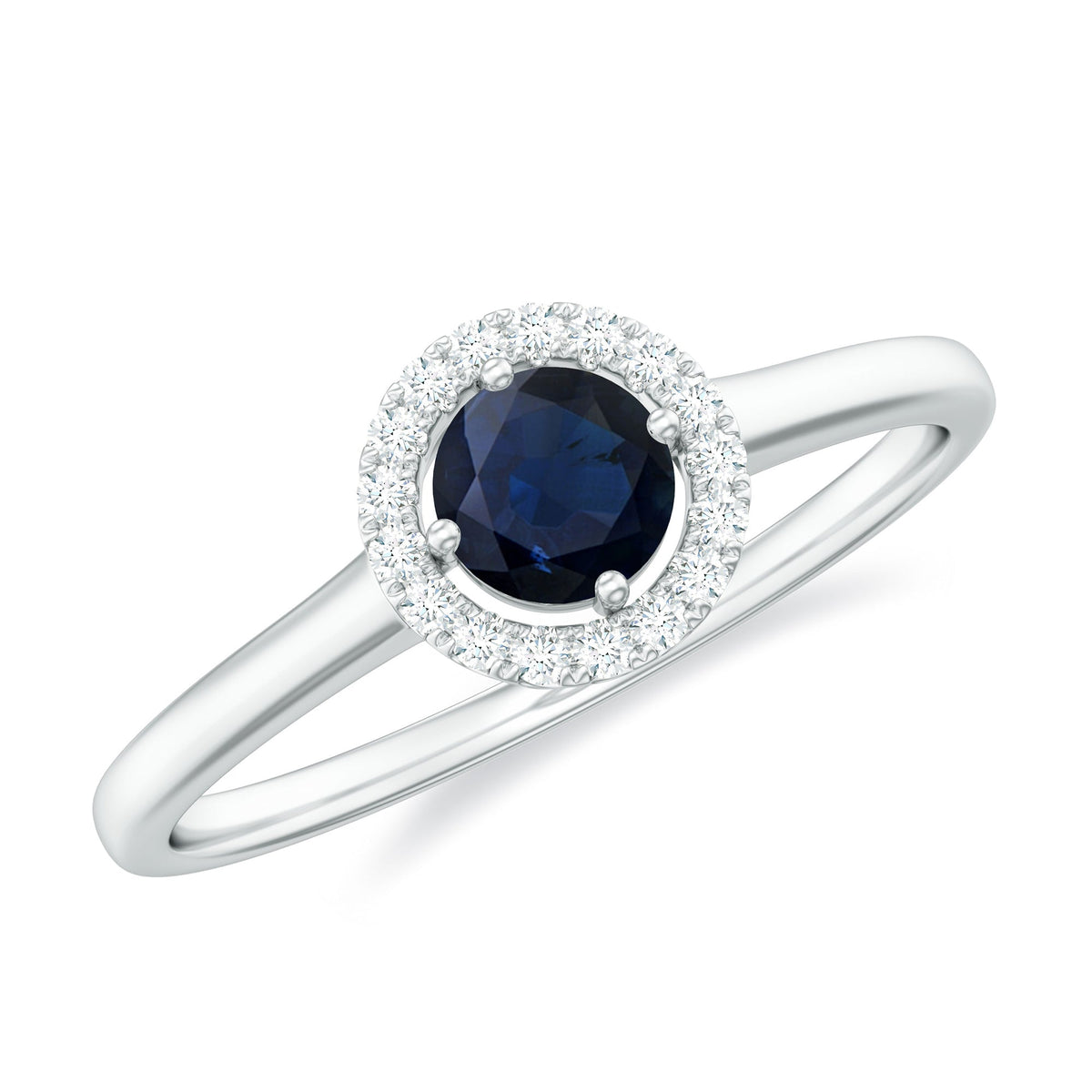 Blue Sapphire Ring Diamond Floating Halo Engagement Ring For Lady