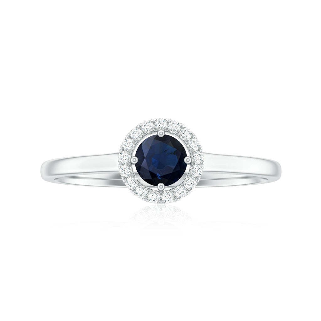 Blue Sapphire Ring Diamond Floating Halo Engagement Ring For Lady