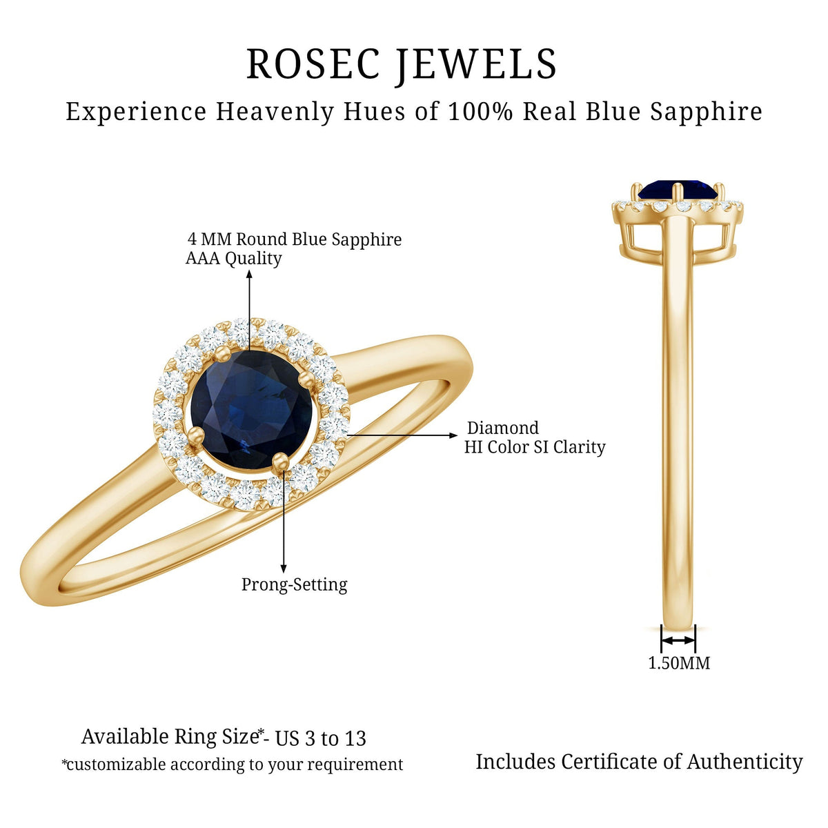 Blue Sapphire Ring Diamond Floating Halo Engagement Ring For Lady