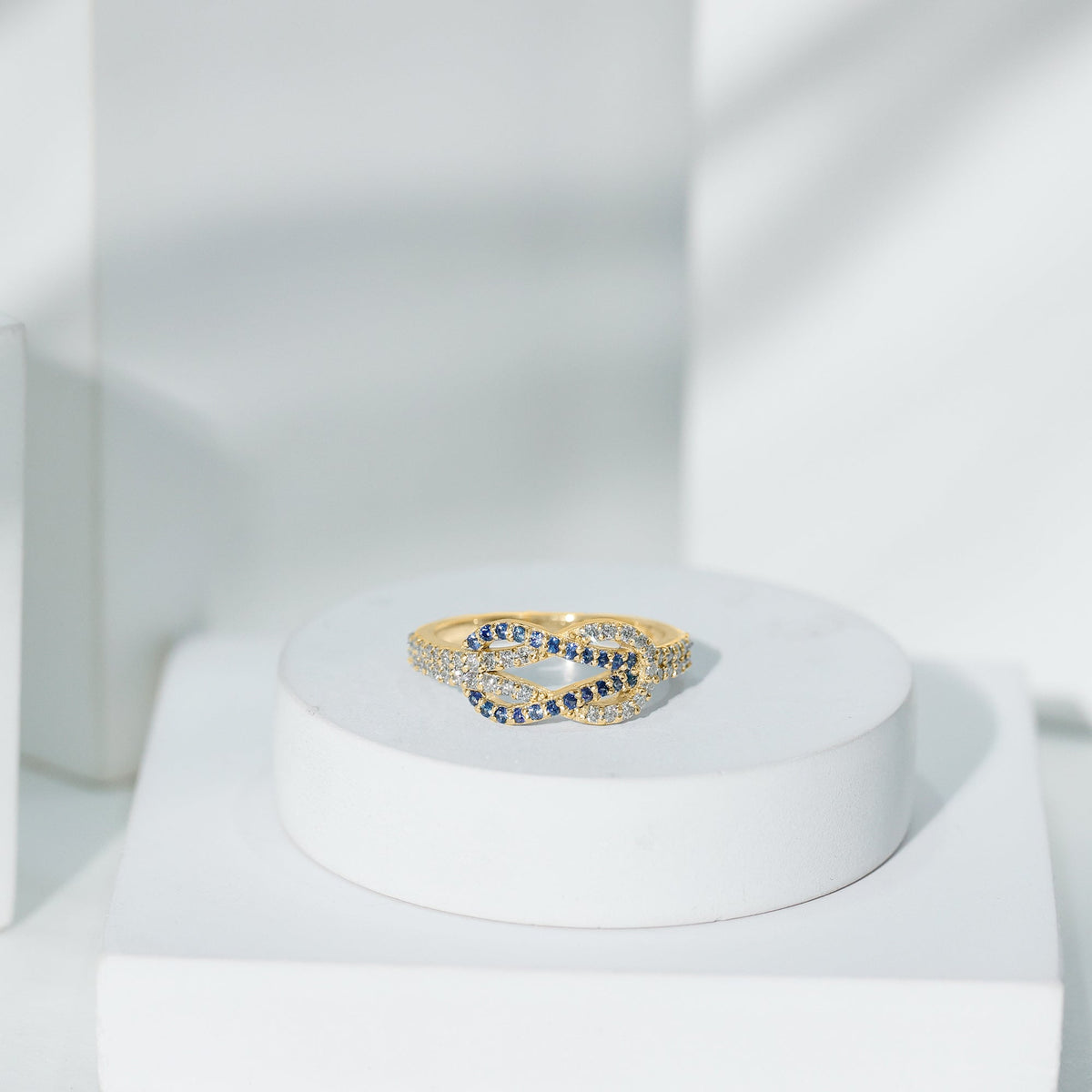 Blue Sapphire Ring Diamond Interlock Wedding Band For Women
