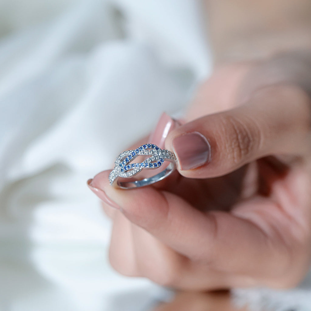 Blue Sapphire Ring Diamond Interlock Wedding Band For Women