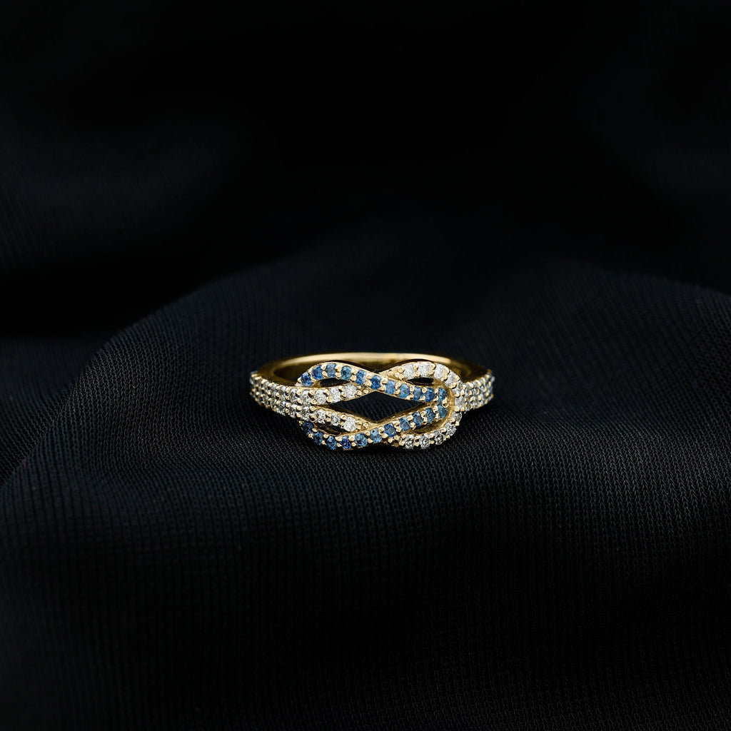 Blue Sapphire Ring Diamond Interlock Wedding Band For Women
