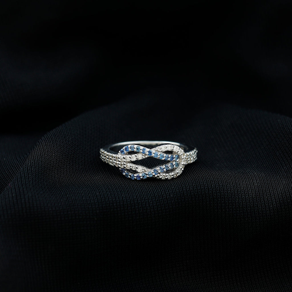 Blue Sapphire Ring Diamond Interlock Wedding Band For Women