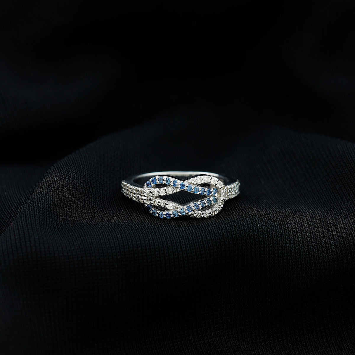 Blue Sapphire Ring Diamond Interlock Wedding Band For Women