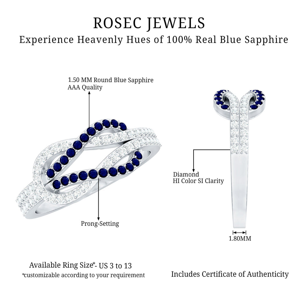 Blue Sapphire Ring Diamond Interlock Wedding Band For Women