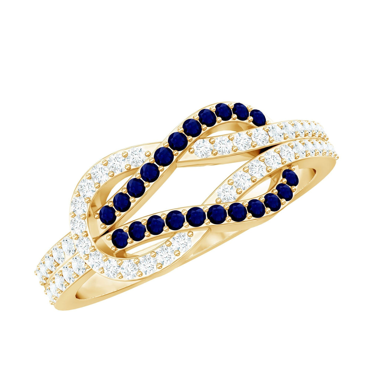 Blue Sapphire Ring Diamond Interlock Wedding Band For Women