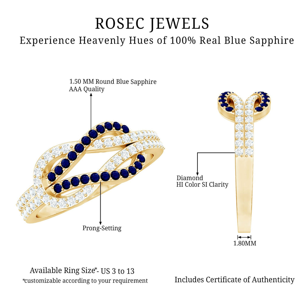 Blue Sapphire Ring Diamond Interlock Wedding Band For Women