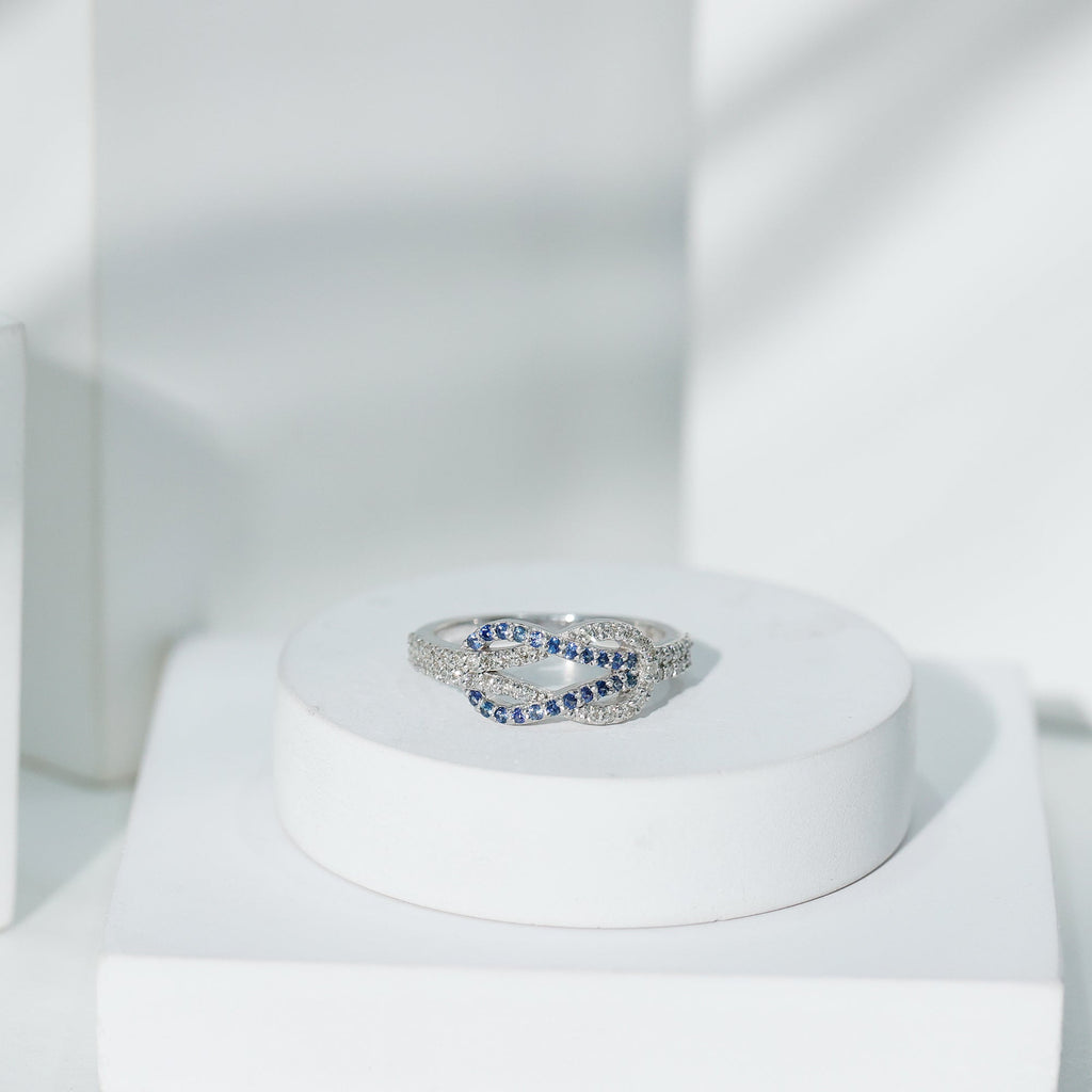 Blue Sapphire Ring Diamond Interlock Wedding Band For Women