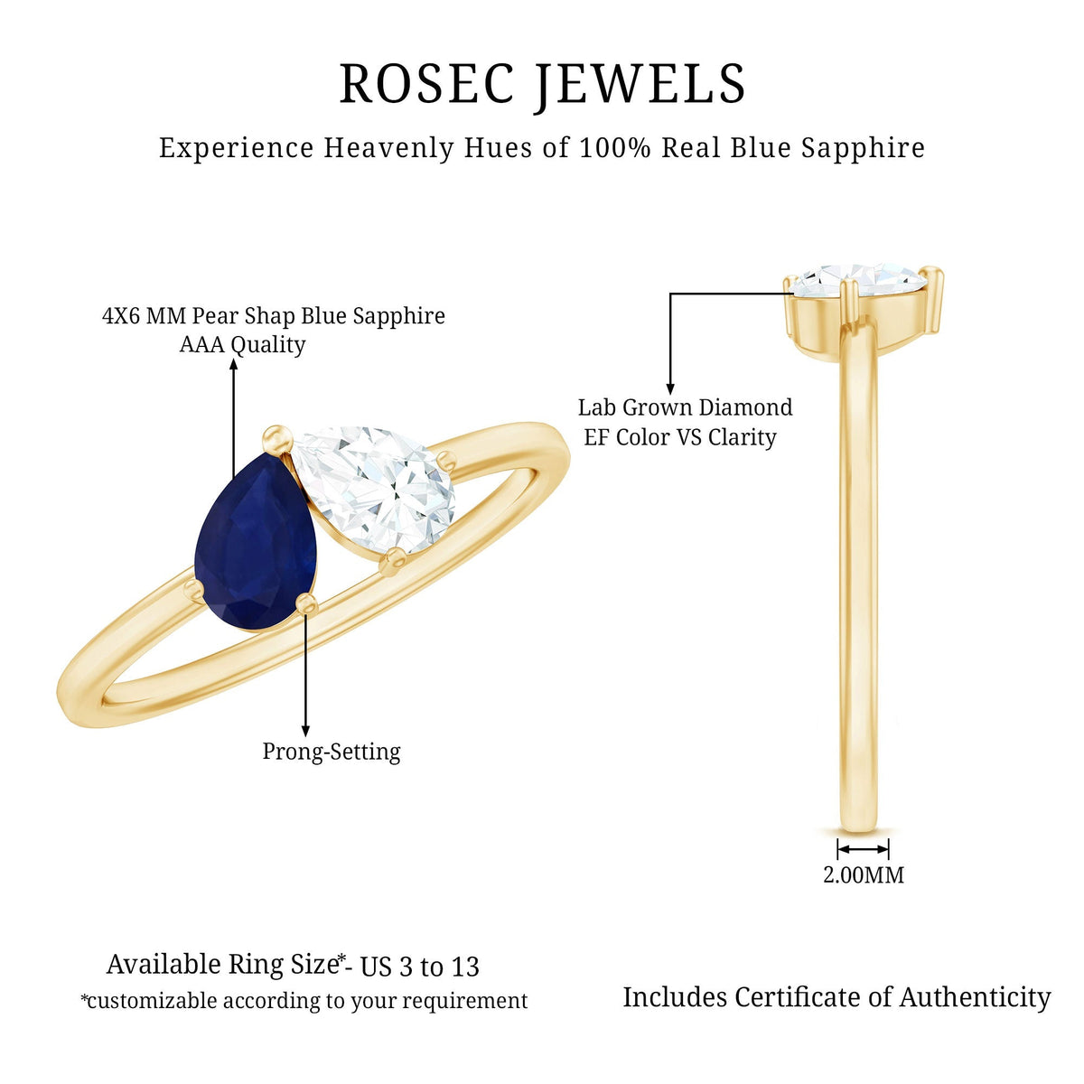 Blue Sapphire Ring, Diamond Toi Et Moi Engagement Ring