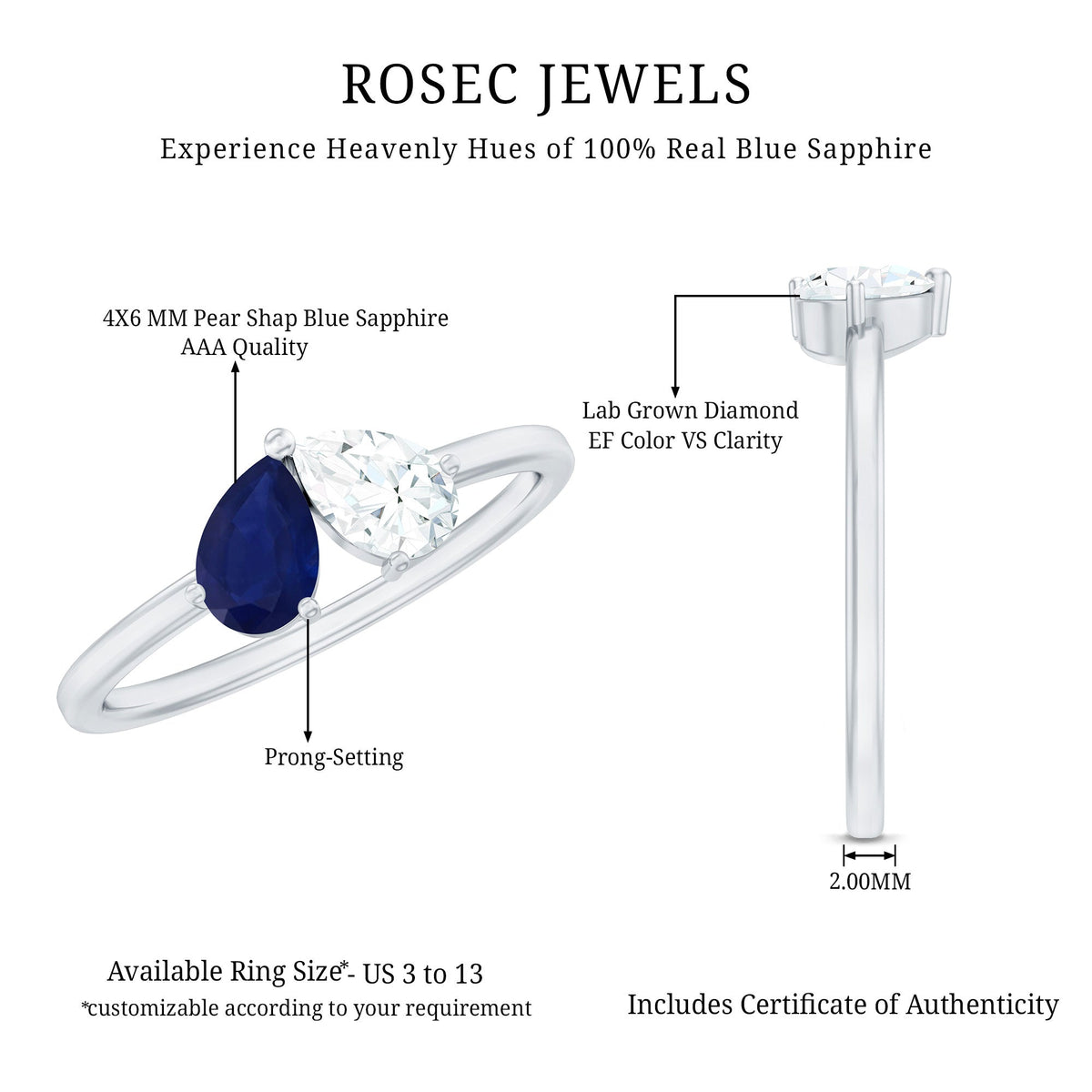 Blue Sapphire Ring, Diamond Toi Et Moi Engagement Ring