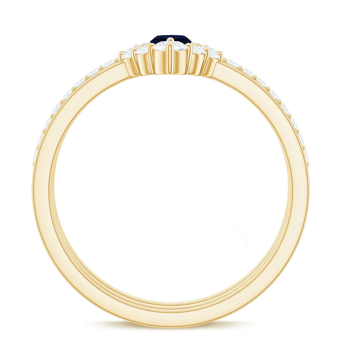 Blue Sapphire Ring Set, Marquise Cut Diamond Three-Piece Stack