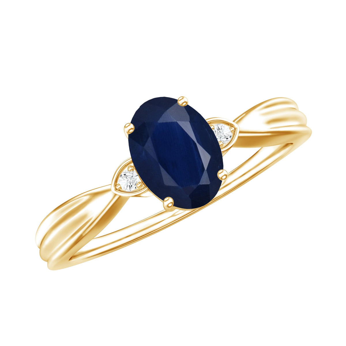 Blue Sapphire Solitaire Ring, Oval, Diamond Accents, 1.06 Ct