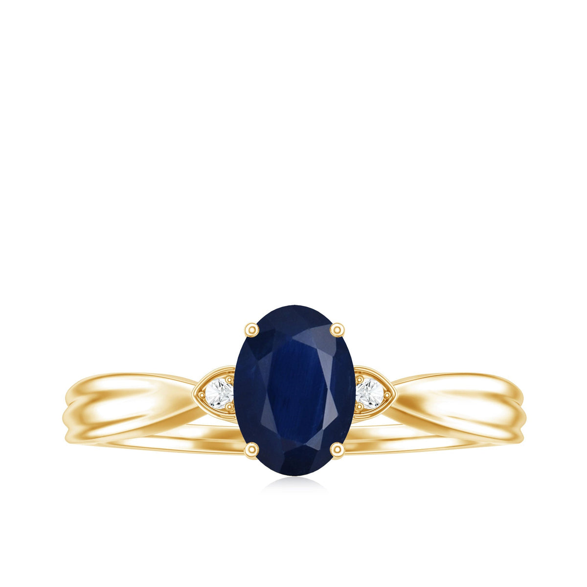 Blue Sapphire Solitaire Ring, Oval, Diamond Accents, 1.06 Ct