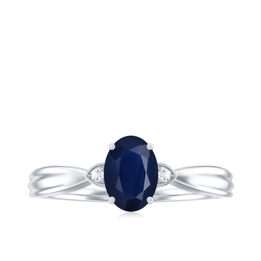 Blue Sapphire Solitaire Ring, Oval, Diamond Accents, 1.06 Ct