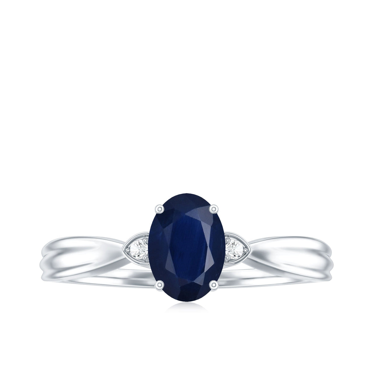 Blue Sapphire Solitaire Ring, Oval, Diamond Accents, 1.06 Ct