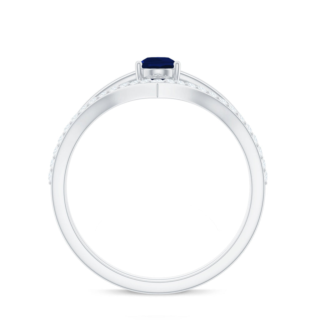 Blue Sapphire Solitaire Ring Set With Diamond Enhancer Band