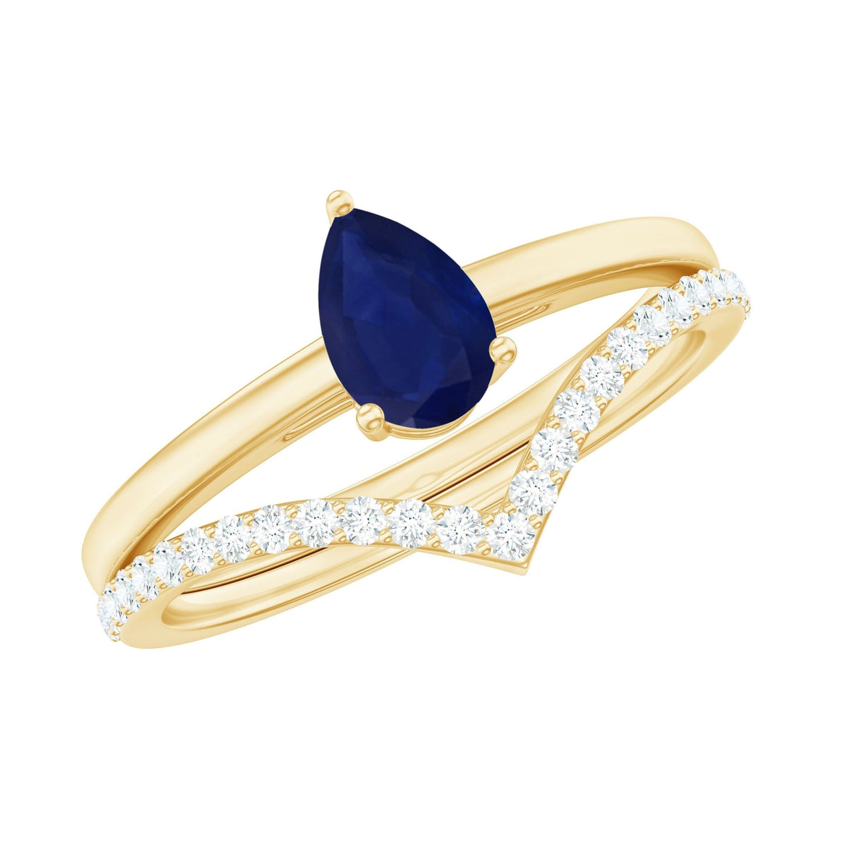Blue Sapphire Solitaire Ring Set With Diamond Enhancer Band