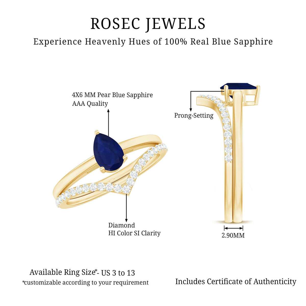 Blue Sapphire Solitaire Ring Set With Diamond Enhancer Band