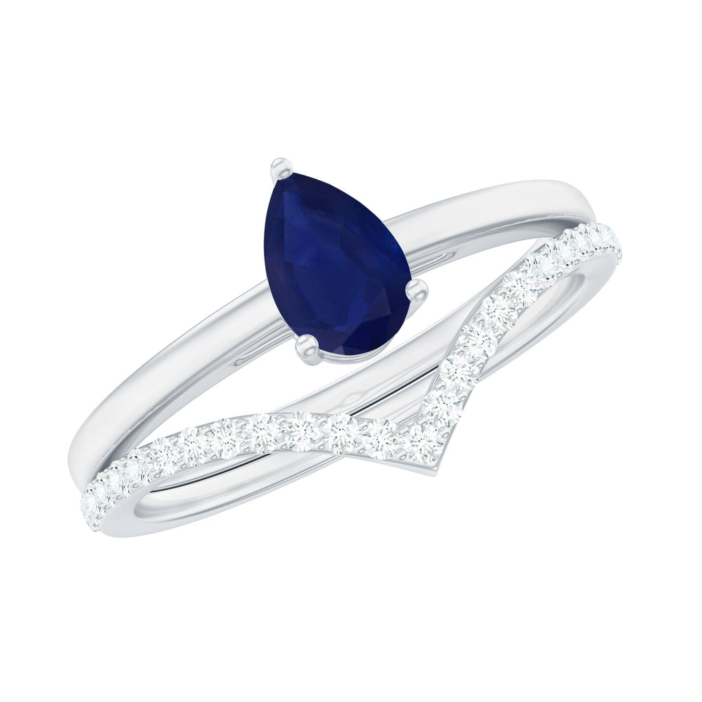 Blue Sapphire Solitaire Ring Set With Diamond Enhancer Band